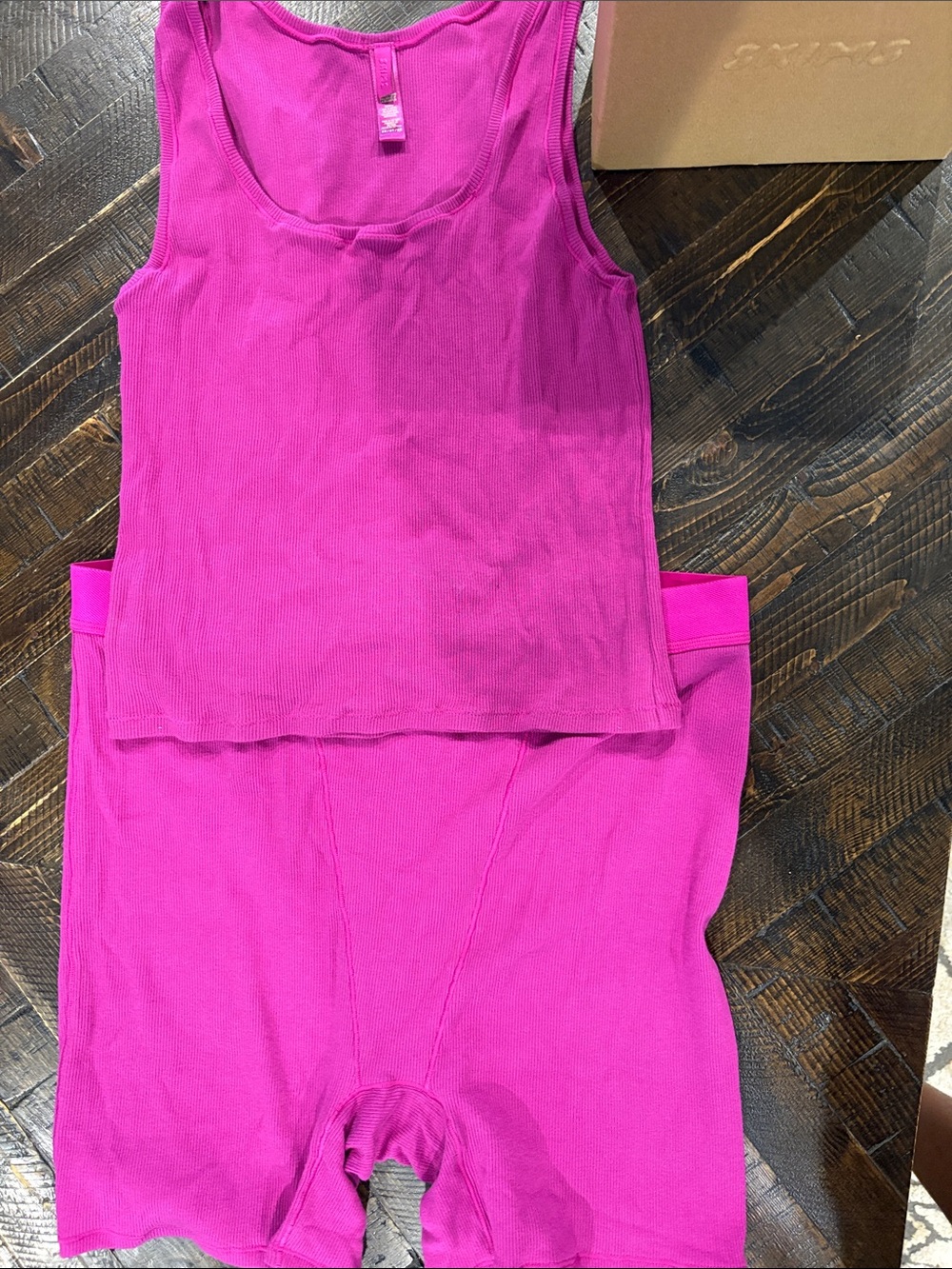 SKIMS Fuchsia Ribbed Tank & High-Rise Shorts Set